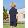 Arshiner Boys 2 Piece Rib Knit Outfits Short Sleeve Polo Shirt & Elastic Waist Shorts Vacation Texture Sets Sizes 4-13(Navy Blue)