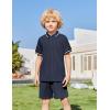 Arshiner Boys 2 Piece Rib Knit Outfits Short Sleeve Polo Shirt & Elastic Waist Shorts Vacation Texture Sets Sizes 4-13(Navy Blue)