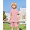 Arshiner Boys 2 Piece Rib Knit Outfits Short Sleeve Polo Shirt & Elastic Waist Shorts Vacation Texture Sets Sizes 4-13(Pink)
