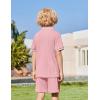 Arshiner Boys 2 Piece Rib Knit Outfits Short Sleeve Polo Shirt & Elastic Waist Shorts Vacation Texture Sets Sizes 4-13(Pink)