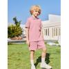 Arshiner Boys 2 Piece Rib Knit Outfits Short Sleeve Polo Shirt & Elastic Waist Shorts Vacation Texture Sets Sizes 4-13(Pink)