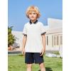 Arshiner Boys 2 Piece Rib Knit Outfits Short Sleeve Polo Shirt & Elastic Waist Shorts Vacation Texture Sets Sizes 4-13(White & Navy Blue)