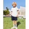 Arshiner Boys 2 Piece Rib Knit Outfits Short Sleeve Polo Shirt & Elastic Waist Shorts Vacation Texture Sets Sizes 4-13(White & Navy Blue)