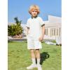 Arshiner Boys 2 Piece Rib Knit Outfits Short Sleeve Polo Shirt & Elastic Waist Shorts Vacation Texture Sets Sizes 4-13(White)