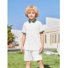 Arshiner Boys 2 Piece Rib Knit Outfits Short Sleeve Polo Shirt & Elastic Waist Shorts Vacation Texture Sets Sizes 4-13(White)