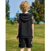 Arshiner Boys 2 Piece Summer Outfits Letter Graphic Colorblock Short Sleeve Hoodie and Short Sets with Pockets 5-12 Years(Army Green – Camo)
