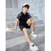 Arshiner Boys 2 Piece Summer Outfits Letter Graphic Colorblock Short Sleeve Hoodie and Short Sets with Pockets 5-12 Years(Black Graphic Print)