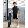 Arshiner Boys 2 Piece Summer Outfits Letter Graphic Colorblock Short Sleeve Hoodie and Short Sets with Pockets 5-12 Years(Black Graphic Print)