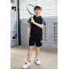 Arshiner Boys 2 Piece Summer Outfits Letter Graphic Colorblock Short Sleeve Hoodie and Short Sets with Pockets 5-12 Years(Black Graphic Print)