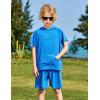 Arshiner Boys 2 Piece Summer Outfits Letter Graphic Colorblock Short Sleeve Hoodie and Short Sets with Pockets 5-12 Years(Blue)