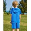 Arshiner Boys 2 Piece Summer Outfits Letter Graphic Colorblock Short Sleeve Hoodie and Short Sets with Pockets 5-12 Years(Blue)