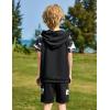 Arshiner Boys 2 Piece Summer Outfits Letter Graphic Colorblock Short Sleeve Hoodie and Short Sets with Pockets 5-12 Years(Gray Camo)