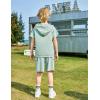Arshiner Boys 2 Piece Summer Outfits Letter Graphic Colorblock Short Sleeve Hoodie and Short Sets with Pockets 5-12 Years(Green)