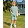 Arshiner Boys 2 Piece Summer Outfits Letter Graphic Colorblock Short Sleeve Hoodie and Short Sets with Pockets 5-12 Years(Green)