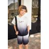 Arshiner Boys 2 Piece Summer Outfits Letter Graphic Colorblock Short Sleeve Hoodie and Short Sets with Pockets 5-12 Years(Grey & White Ombre Print)