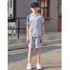 Arshiner Boys 2 Piece Summer Outfits Letter Graphic Colorblock Short Sleeve Hoodie and Short Sets with Pockets 5-12 Years(Grey Graphic Print)