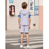 Arshiner Boys 2 Piece Summer Outfits Letter Graphic Colorblock Short Sleeve Hoodie and Short Sets with Pockets 5-12 Years(Grey Graphic Print)