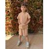 Arshiner Boys 2 Piece Summer Outfits Letter Graphic Colorblock Short Sleeve Hoodie and Short Sets with Pockets 5-12 Years(Khaki)