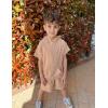 Arshiner Boys 2 Piece Summer Outfits Letter Graphic Colorblock Short Sleeve Hoodie and Short Sets with Pockets 5-12 Years(Khaki)