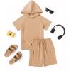 Arshiner Boys 2 Piece Summer Outfits Letter Graphic Colorblock Short Sleeve Hoodie and Short Sets with Pockets 5-12 Years(Khaki)