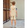 Arshiner Boys 2 Piece Summer Outfits Letter Graphic Colorblock Short Sleeve Hoodie and Short Sets with Pockets 5-12 Years(Khaki Graphic Print)