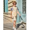 Arshiner Boys 2 Piece Summer Outfits Letter Graphic Colorblock Short Sleeve Hoodie and Short Sets with Pockets 5-12 Years(Khaki Graphic Print)