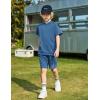 Arshiner Boys 2 Piece Summer Outfits Letter Graphic Colorblock Short Sleeve Hoodie and Short Sets with Pockets 5-12 Years(Navy Blue)