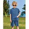 Arshiner Boys 2 Piece Summer Outfits Letter Graphic Colorblock Short Sleeve Hoodie and Short Sets with Pockets 5-12 Years(Navy Blue)