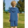 Arshiner Boys 2 Piece Summer Outfits Letter Graphic Colorblock Short Sleeve Hoodie and Short Sets with Pockets 5-12 Years(Navy Blue)