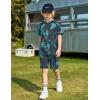 Arshiner Boys 2 Piece Summer Outfits Letter Graphic Colorblock Short Sleeve Hoodie and Short Sets with Pockets 5-12 Years(Tie-dye – Blue)