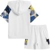Arshiner Boys 2 Piece Summer Outfits Letter Graphic Colorblock Short Sleeve Hoodie and Short Sets with Pockets 5-12 Years(White Camo Print)