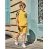 Arshiner Boys 2 Piece Summer Outfits Letter Graphic Colorblock Short Sleeve Hoodie and Short Sets with Pockets 5-12 Years(Yellow Graphic Print)