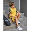 Arshiner Boys 2 Piece Summer Outfits Letter Graphic Colorblock Short Sleeve Hoodie and Short Sets with Pockets 5-12 Years(Yellow Graphic Print)