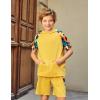 Arshiner Boys 2 Piece Summer Outfits Letter Graphic Colorblock Short Sleeve Hoodie and Short Sets with Pockets 5-12 Years(Yellow Graphic Print)