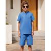 Arshiner Boy’s 2 Pieces Cotton Linen Set Casual Henley Shirts Short Sleeve Beach Shorts Summer Outfits for 5-12 Years(Blue)