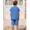 Arshiner Boy’s 2 Pieces Cotton Linen Set Casual Henley Shirts Short Sleeve Beach Shorts Summer Outfits for 5-12 Years(Blue)