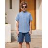 Arshiner Boy’s 2 Pieces Cotton Linen Set Casual Henley Shirts Short Sleeve Beach Shorts Summer Outfits for 5-12 Years(Blue Stripes & Navy)
