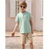 Arshiner Boy’s 2 Pieces Cotton Linen Set Casual Henley Shirts Short Sleeve Beach Shorts Summer Outfits for 5-12 Years(Light Green & Khaki)