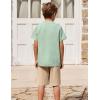 Arshiner Boy’s 2 Pieces Cotton Linen Set Casual Henley Shirts Short Sleeve Beach Shorts Summer Outfits for 5-12 Years(Light Green & Khaki)