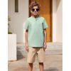 Arshiner Boy’s 2 Pieces Cotton Linen Set Casual Henley Shirts Short Sleeve Beach Shorts Summer Outfits for 5-12 Years(Light Green & Khaki)