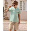 Arshiner Boy’s 2 Pieces Cotton Linen Set Casual Henley Shirts Short Sleeve Beach Shorts Summer Outfits for 5-12 Years(Light Green & Khaki)