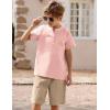 Arshiner Boy’s 2 Pieces Cotton Linen Set Casual Henley Shirts Short Sleeve Beach Shorts Summer Outfits for 5-12 Years(Pink & Khaki)