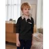 Arshiner Boy’s Long Sleeve Plaid Trim Polo Shirt School Uniform Shirt with Pocket(A-black)