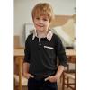 Arshiner Boy’s Long Sleeve Plaid Trim Polo Shirt School Uniform Shirt with Pocket(A-black)