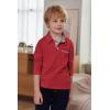 Arshiner Boy’s Long Sleeve Plaid Trim Polo Shirt School Uniform Shirt with Pocket(Red)