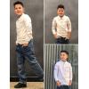 Arshiner Boy’s Long Sleeve Plaid Trim Polo Shirt School Uniform Shirt with Pocket(White)