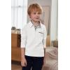 Arshiner Boy’s Long Sleeve Plaid Trim Polo Shirt School Uniform Shirt with Pocket(White)