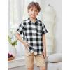 Arshiner Boys Short Sleeve Dress Shirts Solid Button Down Shirts Summer Formal Uniform Shirt with Pocket(Black White Plaid)