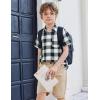 Arshiner Boys Short Sleeve Dress Shirts Solid Button Down Shirts Summer Formal Uniform Shirt with Pocket(Black White Plaid)