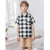 Arshiner Boys Short Sleeve Dress Shirts Solid Button Down Shirts Summer Formal Uniform Shirt with Pocket(Black White Plaid)